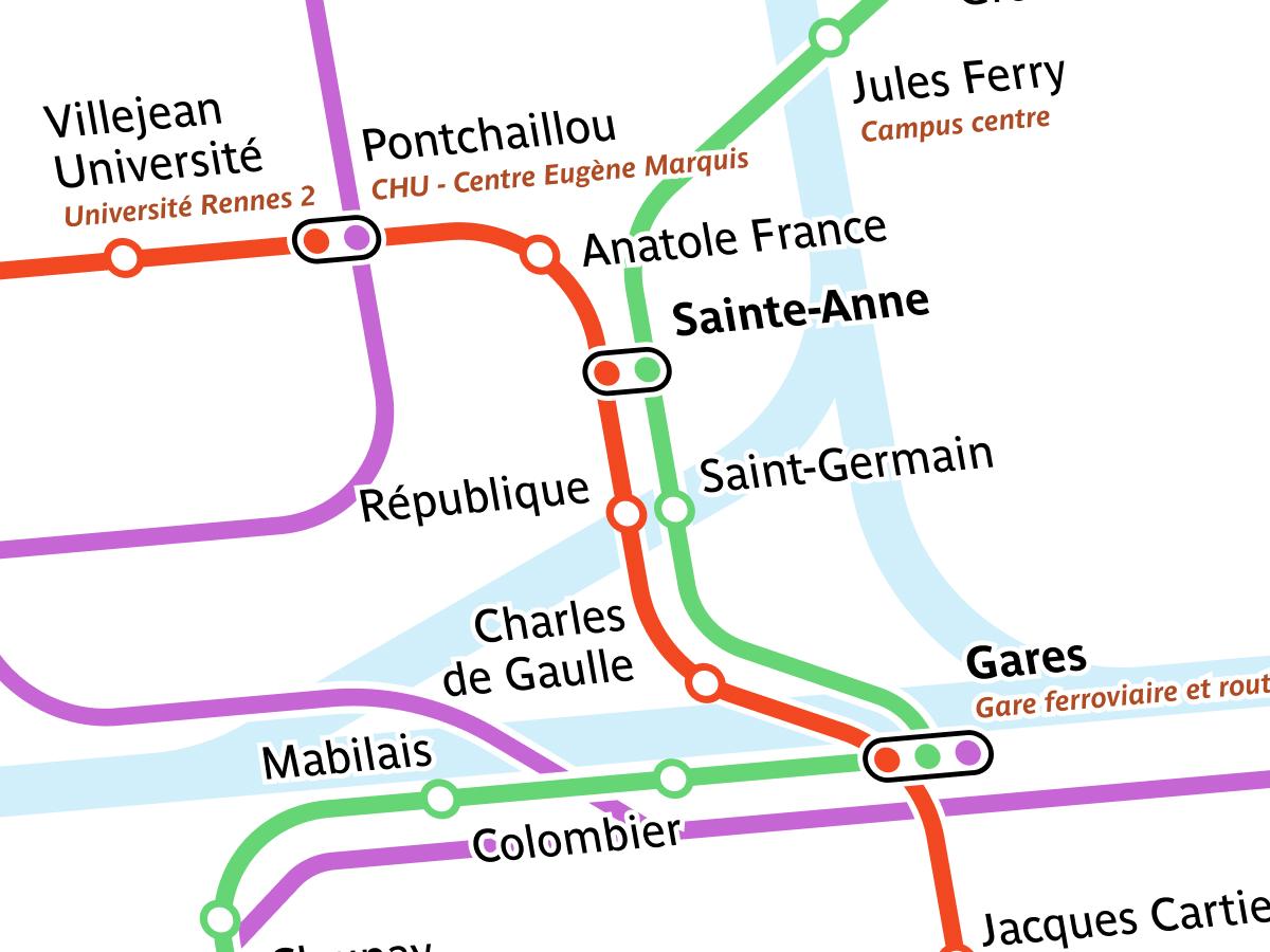 Carte des transpports ferroviaires de Rennes